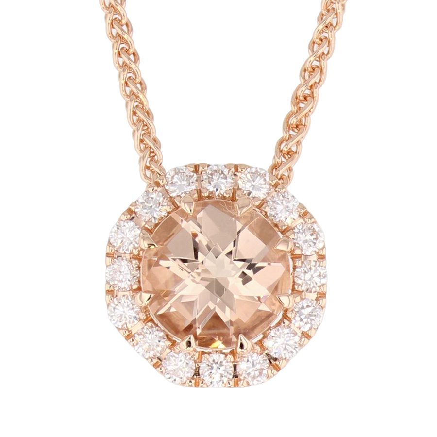 Round Morganite Rose Gold Halo Necklace