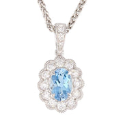 Oval Aquamarine in White Gold Halo Pendant