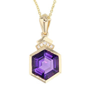 Hexagonal Amethyst in Yellow Gold Necklace