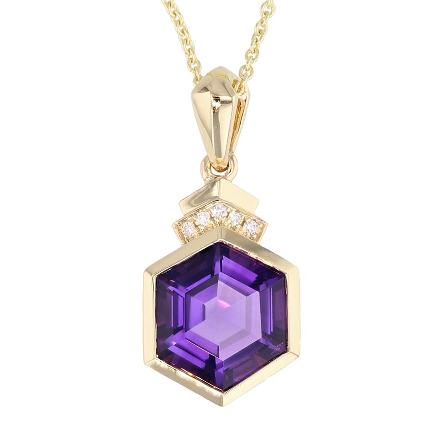Hexagonal Amethyst in Yellow Gold Necklace