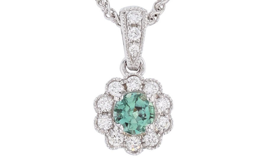Alexandrite in White Gold Halo Necklace