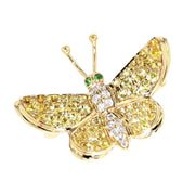 Yellow Sapphires, Diamonds and Garnets in Yellow Gold Butterfly Brooch