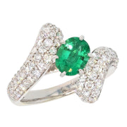 Oval Emerald with Diamonds in Bypass Style White Gold Ring