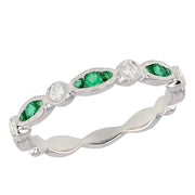 Emeralds and Diamonds in White Gold Band