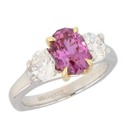 Oval Pink Sapphire with Diamonds in Yellow Gold and Platinum Ring