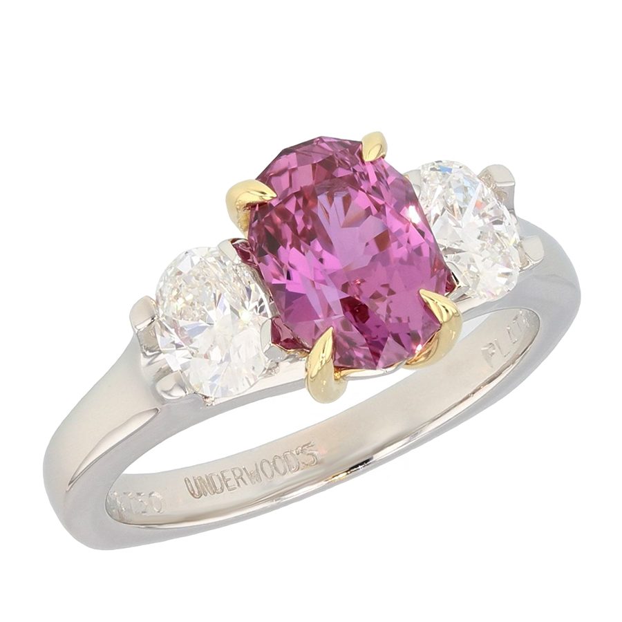 Oval Pink Sapphire with Diamonds in Yellow Gold and Platinum Ring
