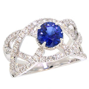 Sapphire and Diamond "Woven Band" Ring in White Gold