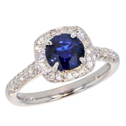 Sapphire and Diamonds White Gold Halo Ring