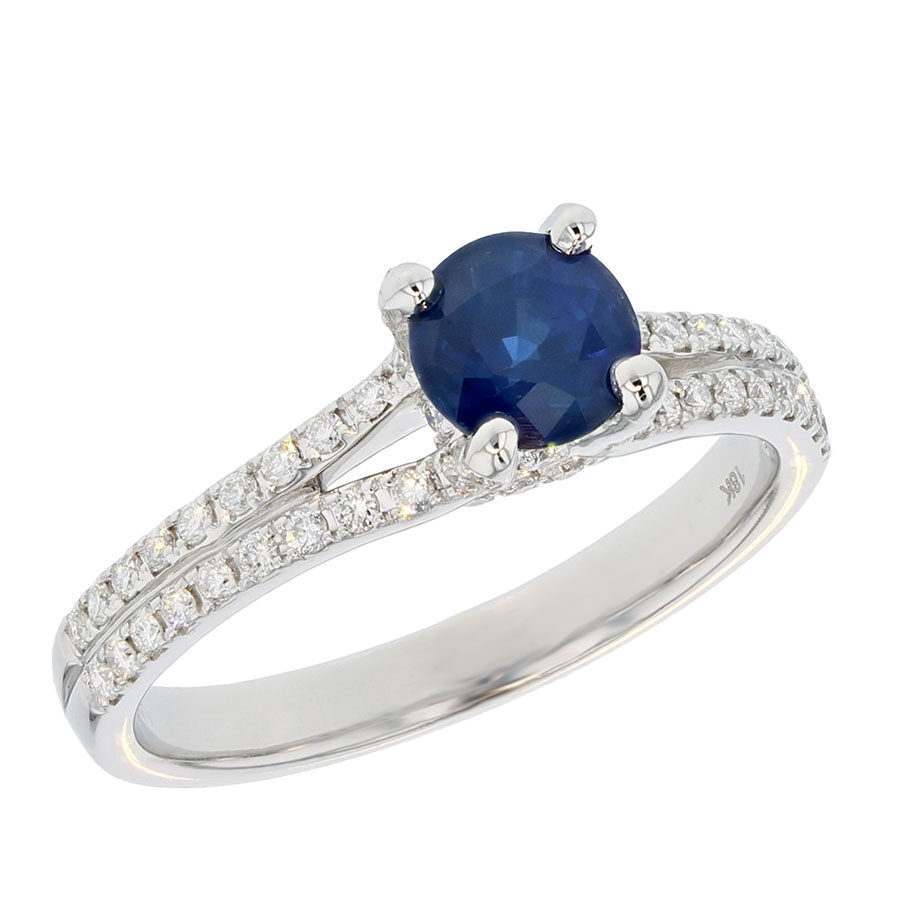 Round Blue Sapphire in White Gold Ring