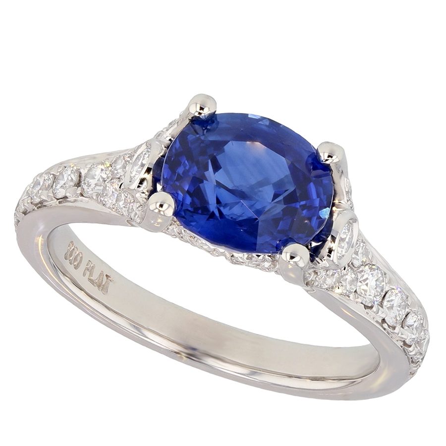 Oval Blue Sapphire in Platinum Ring