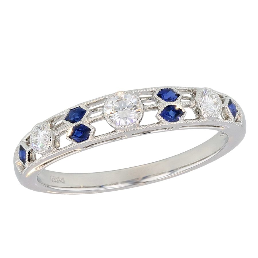 Diamonds and Sapphires in Platinum Ring