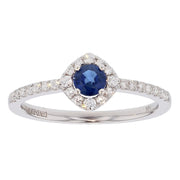 Round Blue Sapphire in White Gold Halo Ring