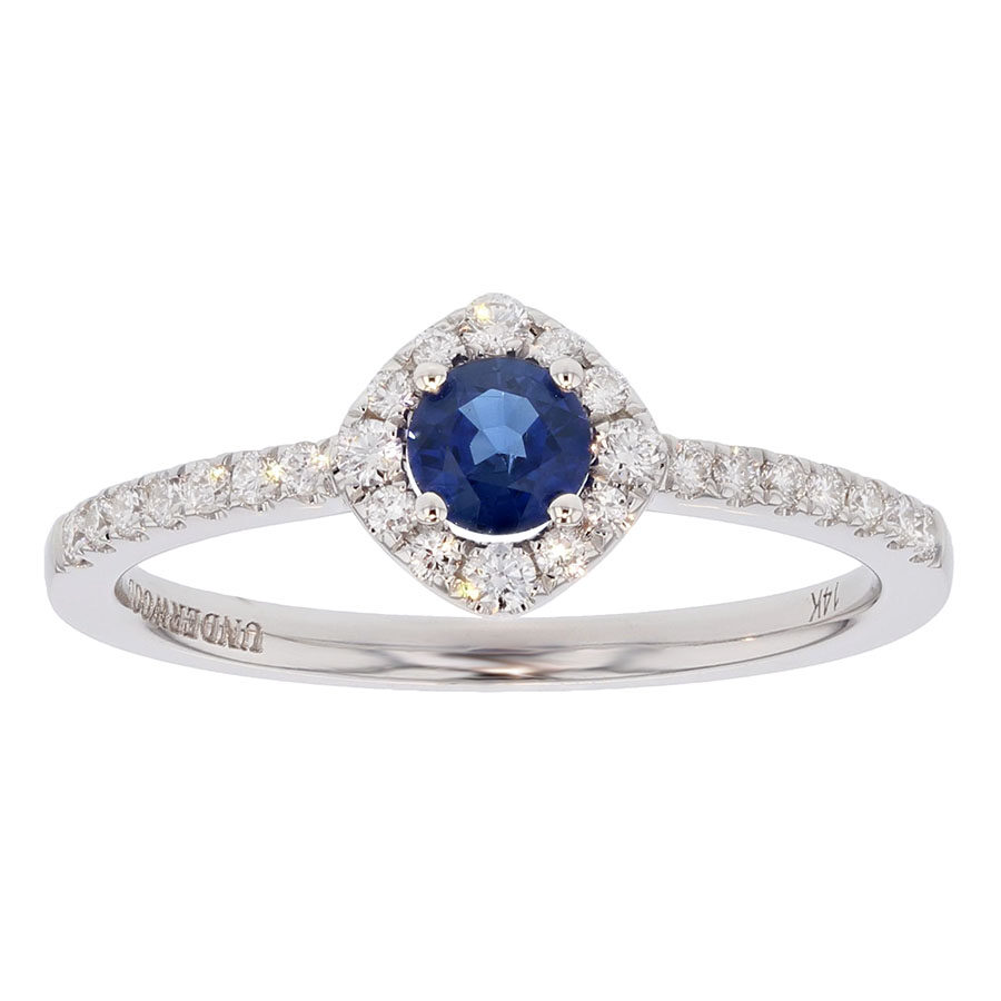 Round Blue Sapphire in White Gold Halo Ring