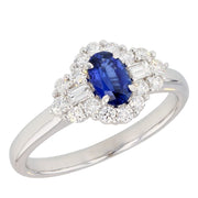 Oval Sapphire with Baguettes in White Gold Ring