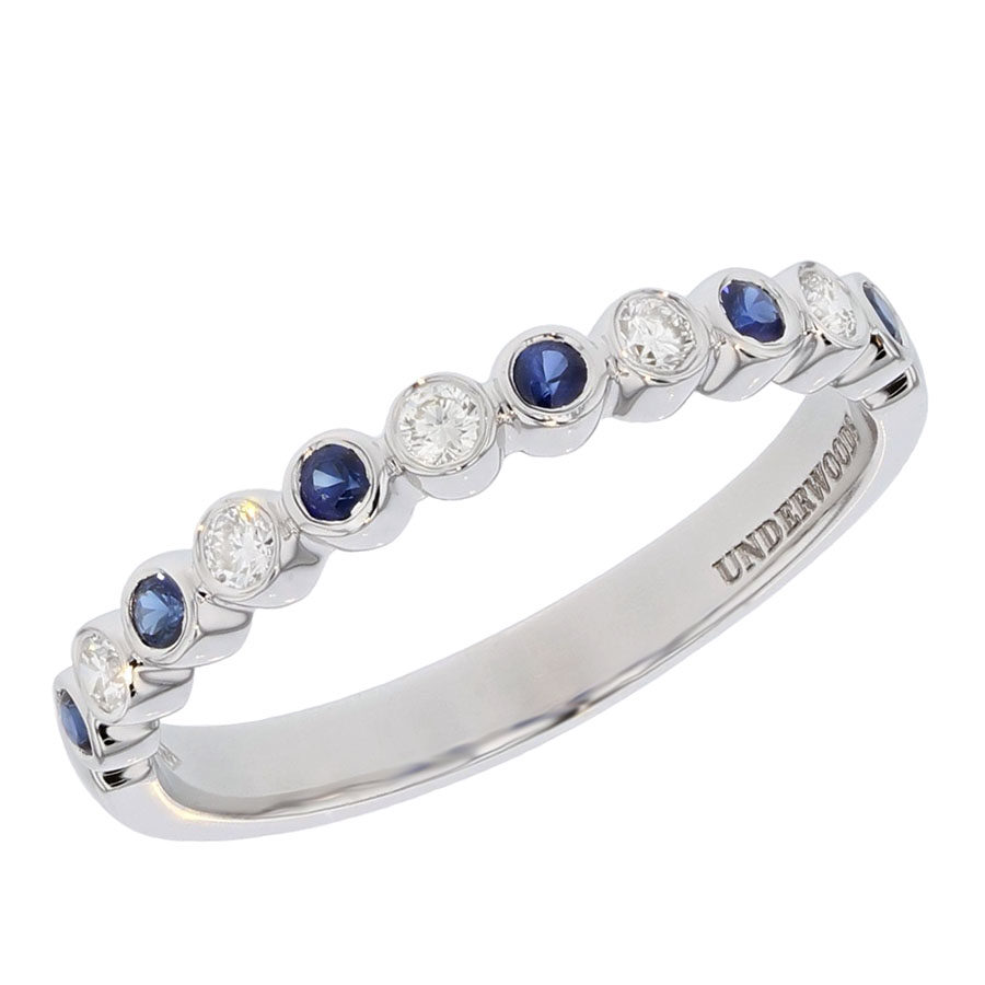 Sapphires and Diamonds in White Gold Band