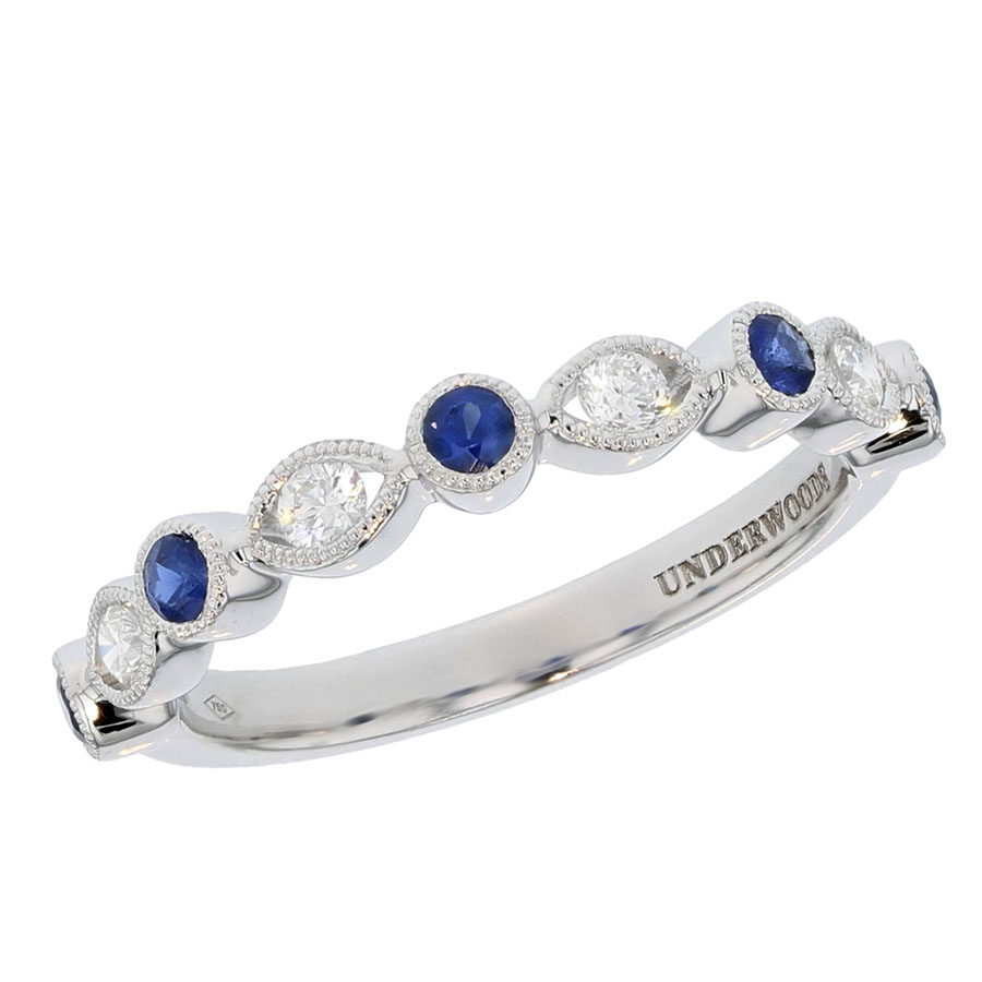 Sapphires and Diamonds in White Gold Band
