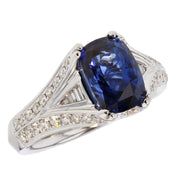 Cushion Blue Sapphire in White Gold Ring
