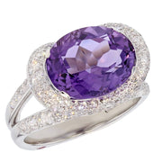 Oval Amethyst with Diamonds in White Gold Ring