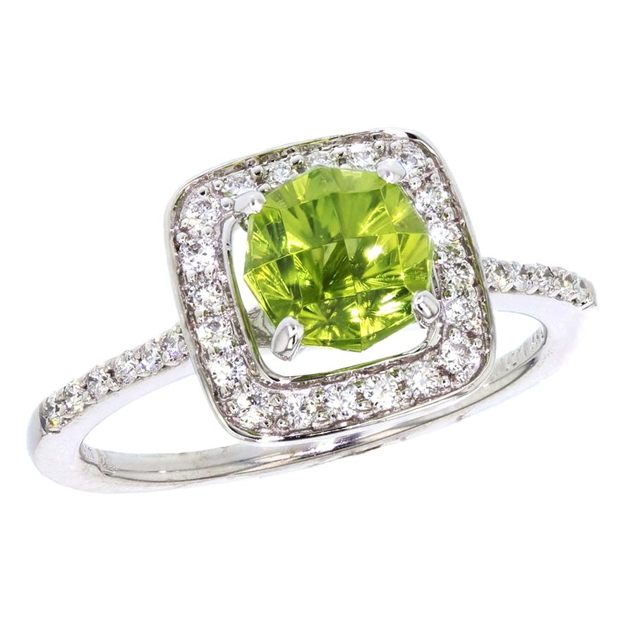 White Gold with Peridot Diamond Halo Ring