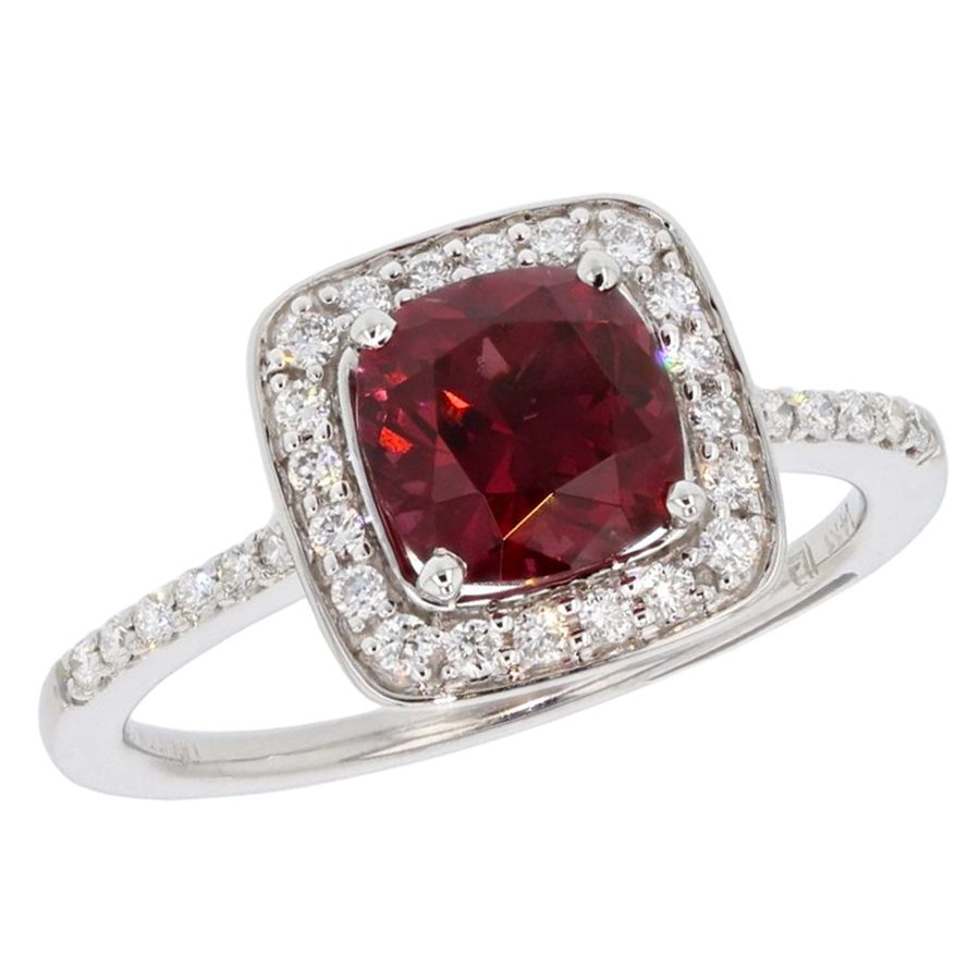 Garnet and White Gold Halo Ring