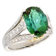 Green Tourmaline and Diamonds Platinum Ring