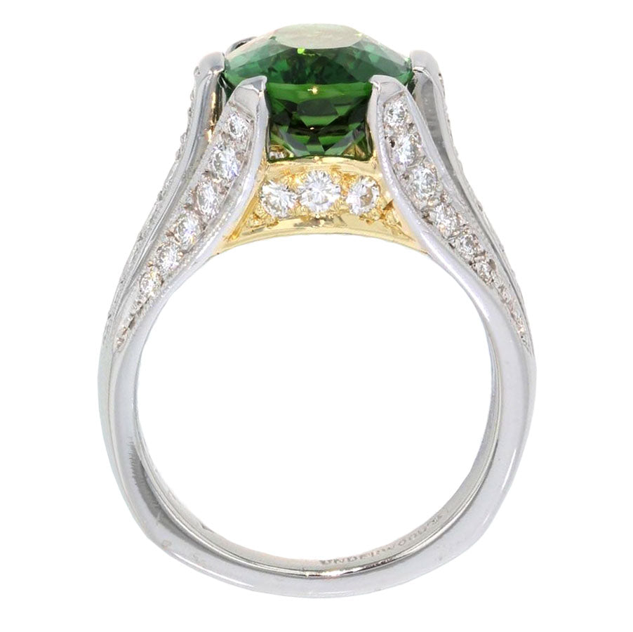 Green Tourmaline and Diamonds Platinum Ring