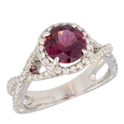 Rhodolite Garnet in White Gold Diamond Halo Ring