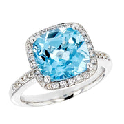 Blue Topaz Diamond Halo White Gold Ring