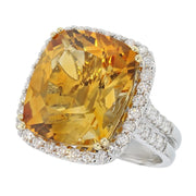 Cushion Citrine in White Gold Halo Ring