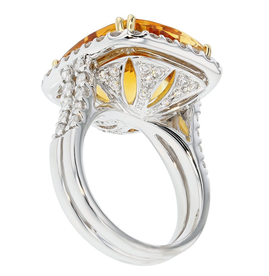 Cushion Citrine in White Gold Halo Ring