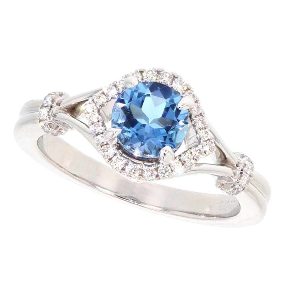 Aquamarine with Diamonds in White Gold Ring