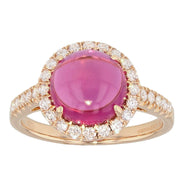 Cabochon Rubellite Tourmaline in Rose Gold Halo Ring