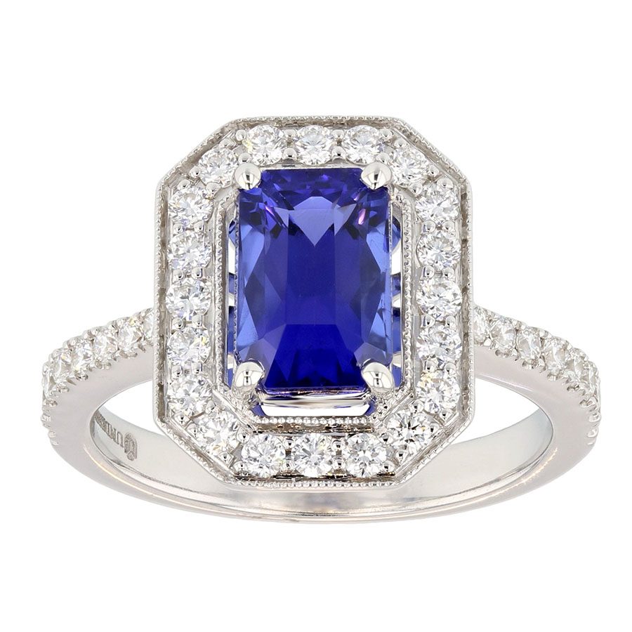 Tanzanite Diamond Halo White Gold Ring