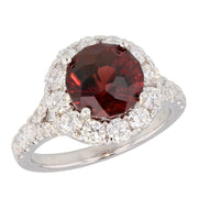 Round Garnet in Split Shank White Gold Halo Ring