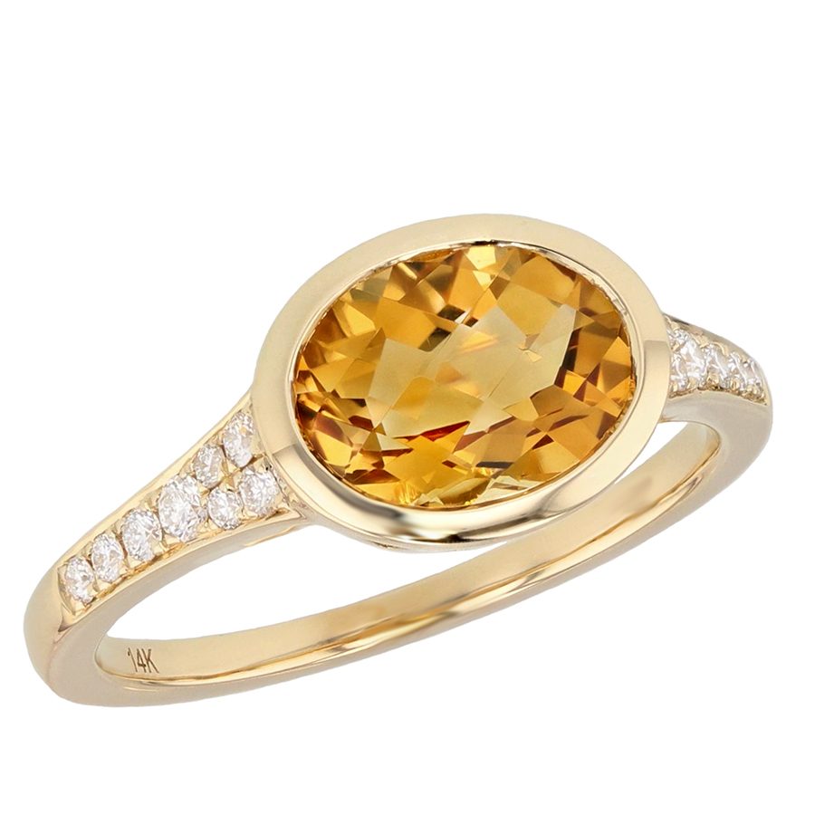 Bezel Set Oval Citrine in Yellow Gold Ring