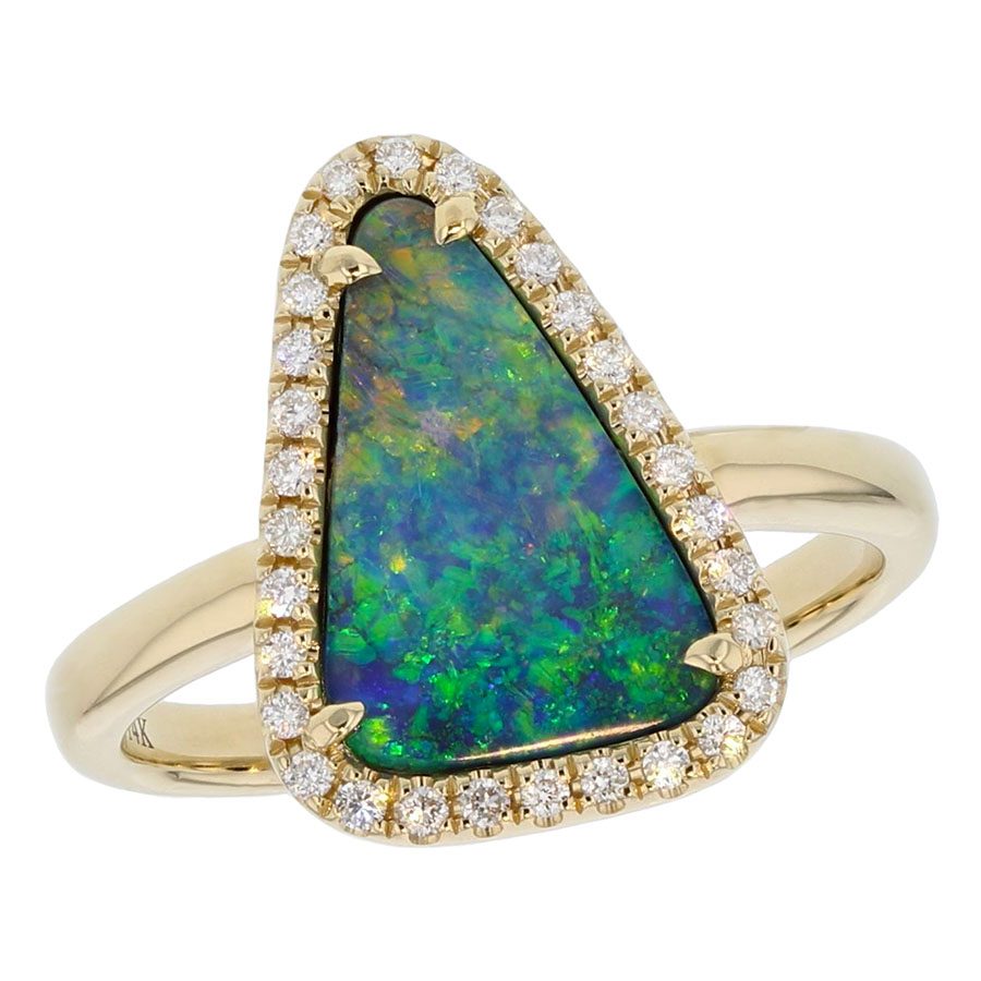Boulder Opal in Yellow Gold Halo Ring