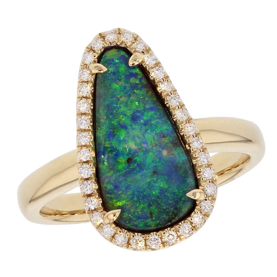 Boulder Opal in Yellow Gold Halo Ring