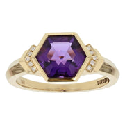 Hexagonal Amethyst in Yellow Gold Ring