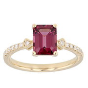 Emerald Cut Rhodolite Garnet in Yellow Gold Ring