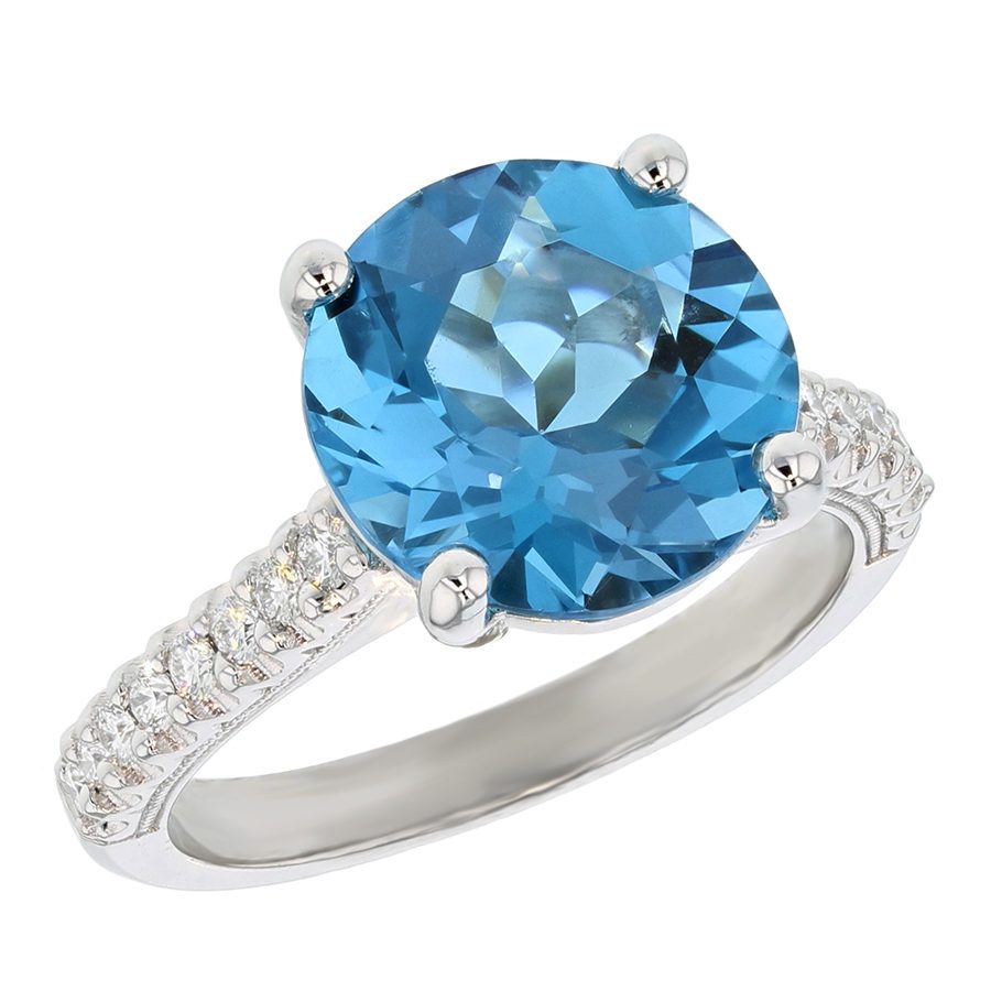 Round Blue Topaz in White Gold Ring