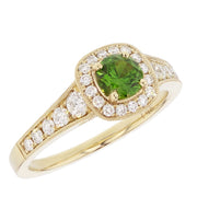 Round "Demantoid" Garnet in Yellow Gold Halo Ring