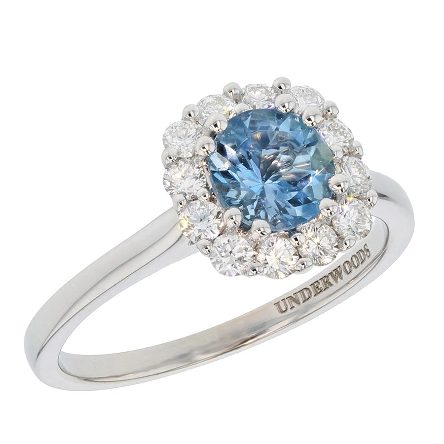 Round Aquamarine in White Gold Halo Ring