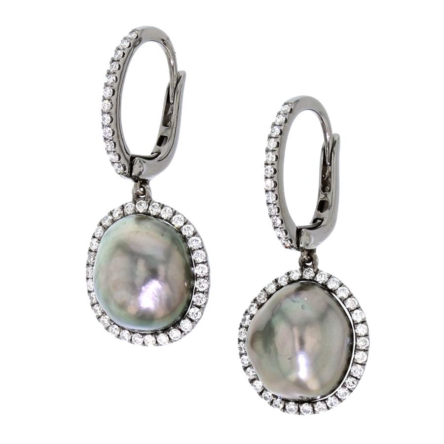 Tahitian Pearls in White Gold Halo Earrings