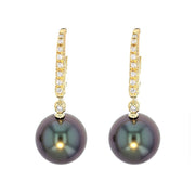 Yellow Gold and Diamonds Tahitian Pearl Earrings