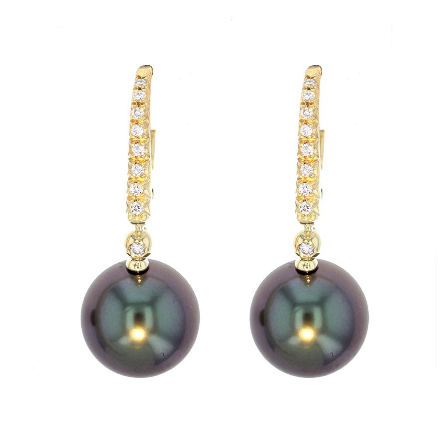 Yellow Gold and Diamonds Tahitian Pearl Earrings