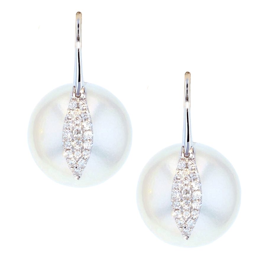 South Sea Pearls with Diamonds and White Gold Earrings