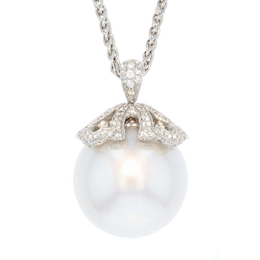 White Gold and Diamonds South Sea Pearl Necklace