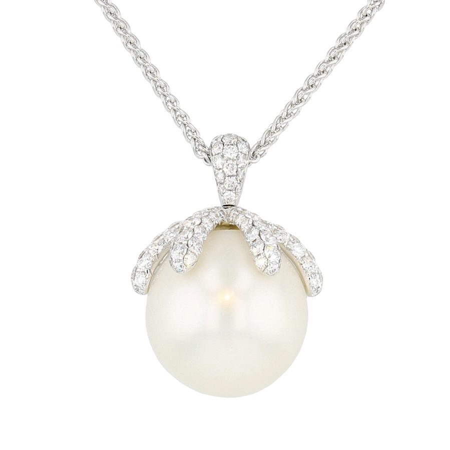 South Sea Pearl and Diamonds in White Gold Pendant
