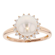 Cultured Pearl in Rose Gold Halo Ring