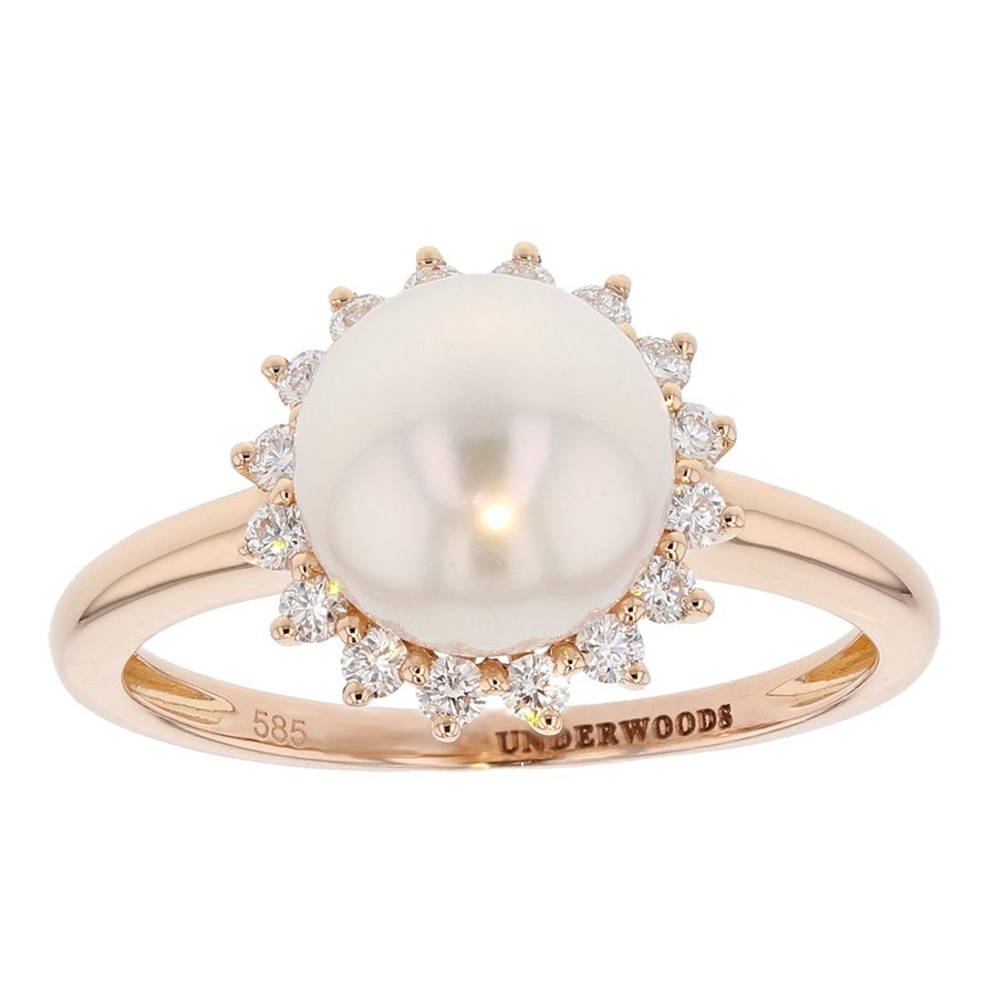 Cultured Pearl in Rose Gold Halo Ring